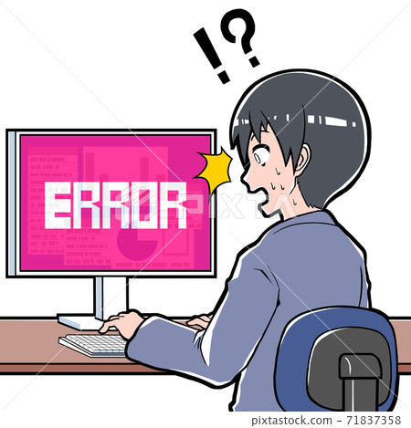 在PC上工作時對錯誤感到驚訝的男性員工 71837358