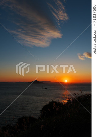 View of Akane clouds floating in the Irago Suido from the site of the Irago Defense Station 71837606