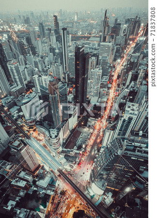 Aerial view of Asoke intersection and sky train station in Bangkok Thailand 71837808