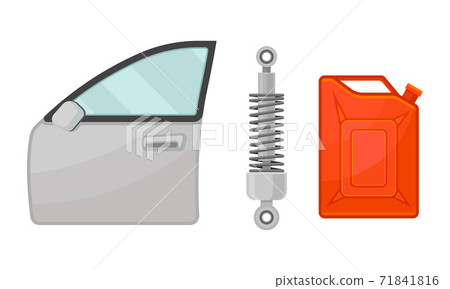 Car and Auto Spare Parts with Front Door and Fuel Can Vector Set Car and Auto Spare Parts with Front Door and Fuel Can Vector Set 71841816