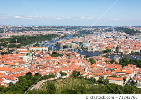 Panoramic view prague river bridges charles bridge sunny 71842766