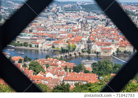 Prague panorama charles bridge river from mountain skyview natural frame Prague panorama charles bridge river from mountain skyview natural frame 71842783