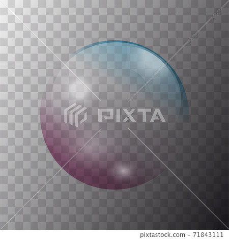 Realistic 3d soap bubble with rainbow reflection. Vector illustration. Transparent. 71843111
