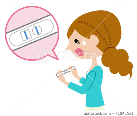 A woman who is surprised to find out that she is pregnant with a pregnancy test A woman who is surprised to find out that she is pregnant with a pregnancy test 71843531