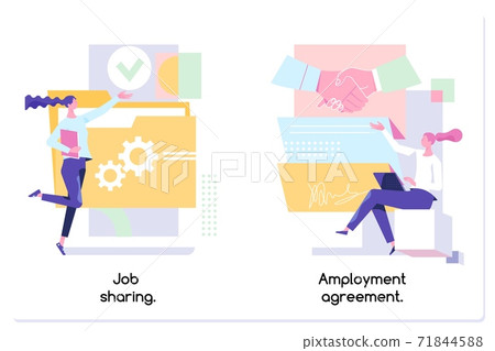 Employee contract, labor obligations. Job sharing, nondisclosure agreement, employment agreement metaphors. Website web page template concept 71844588