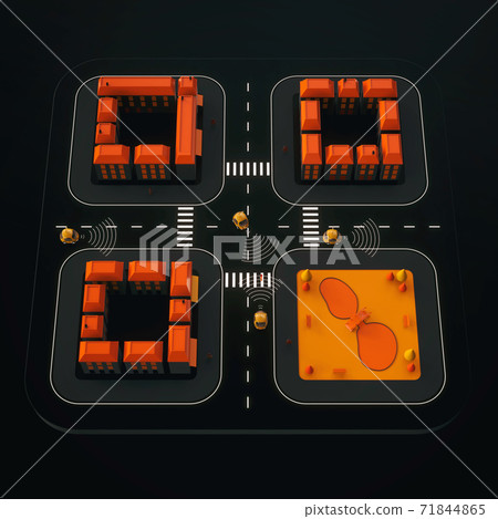 Sel-driving cars - 3D Illustration Sel-driving cars - 3D Illustration 71844865
