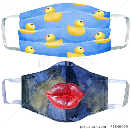 Set of medical protective masks on white background, Prevent Coronavirus, protection factor for virus. 71846089