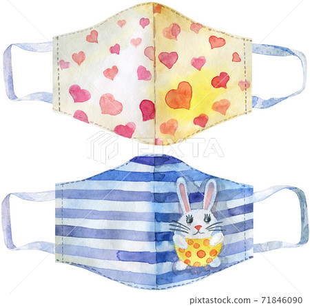 Set of medical protective masks on white background, Prevent Coronavirus, protection factor for virus. 71846090