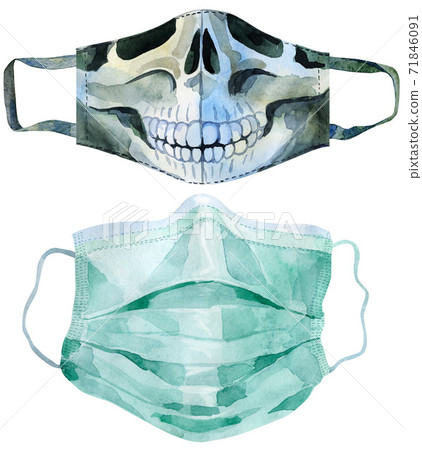 Set of medical protective masks on white background, Prevent Coronavirus, protection factor for virus. 71846091