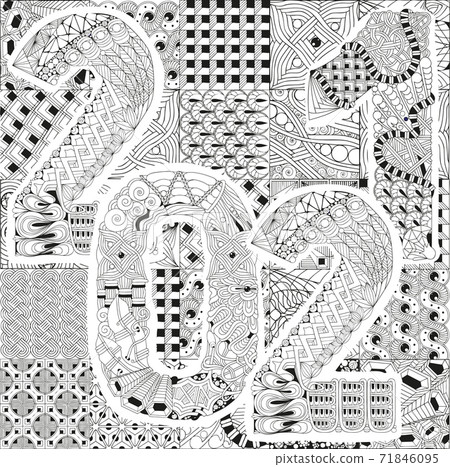 Number 2021 stylized in zentangle style. Vector decorative object for coloring 71846095