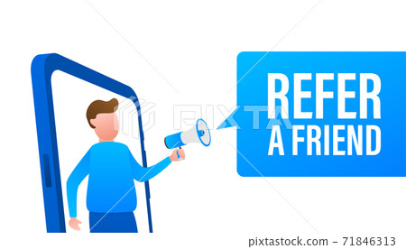 Refer a friend, megaphone no smartphone screen. Can be used for business concept. Vector stock illustration. 71846313