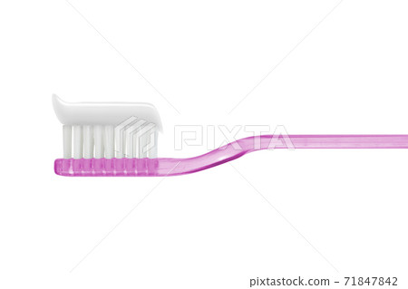 toothpaste on pink toothbrush isolated isolated on white with clipping path toothpaste on pink toothbrush isolated isolated on white with clipping path 71847842