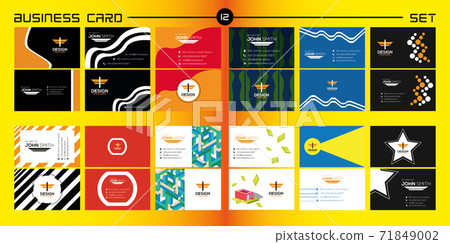 12 business card set template design. Colorful web design. Vector drawing. 12 business card set template design. Colorful web design. Vector drawing. 71849002