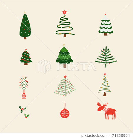 手繪聖誕元素的集合 71850994