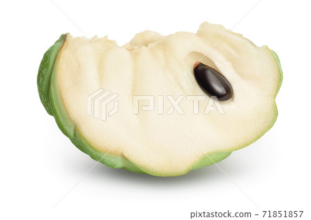 Sugar apple or custard apple slice isolated on white background with clipping path and full depth of field. Exotic tropical annona or cherimoya fruit Sugar apple or custard apple slice isolated on white background with clipping path and full depth of field. Exotic tropical annona or cherimoya fruit 71851857
