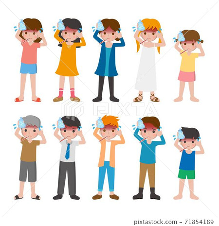 10種男人與女人與兒童,發燒,發冷,感冒,流感的卡通人物向量集 10種男人與女人與兒童,發燒,發冷,感冒,流感的卡通人物向量集 71854189