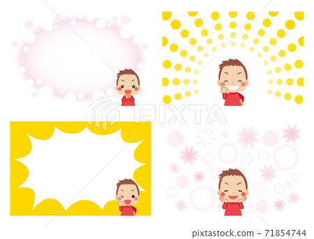 Cartoon-style background effect set with a little boy in a good mood and a big smile 71854744