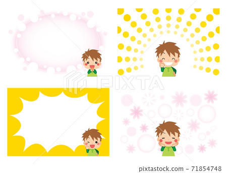 卡通風格的背景效果，配以一個心情愉快，笑容燦爛的小男孩 71854748