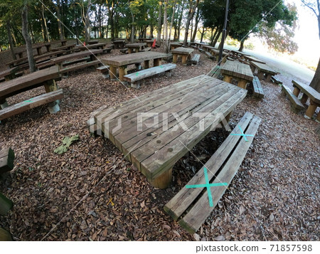 Park bench banned due to corona Park bench banned due to corona 71857598