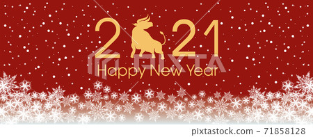 2021 Happy New Year card template. Design patern snowflakes white, ox. 2021 Happy New Year card template. Design patern snowflakes white, ox. 71858128