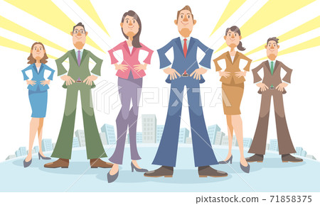 Smiley businessmen standing in an urban building area. Image of success, hope, confidence and teamwork. Smiley businessmen standing in an urban building area. Image of success, hope, confidence and teamwork. 71858375