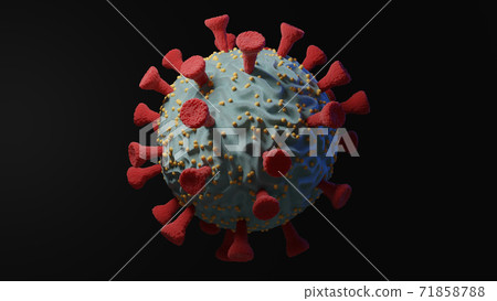 COVID-19 Coronavirus 3d render 2019-nCov. SARS-CoV-2. isolated on dark background 71858788
