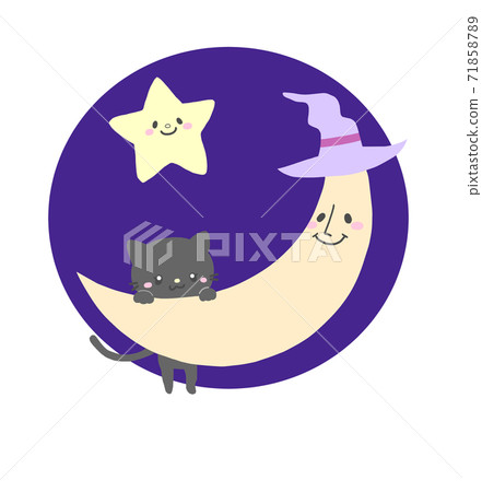 黑貓和星星在萬聖節掛在月亮上的可愛插圖 黑貓和星星在萬聖節掛在月亮上的可愛插圖 71858789