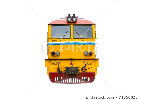 head train hauled diesel electric locomotive with isolated white background 71858823