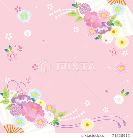 風扇和日式花卉背景圖 風扇和日式花卉背景圖 71858915