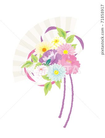 Mizuhiki cut illustration of folding fan and leaf peony Mizuhiki cut illustration of folding fan and leaf peony 71858917