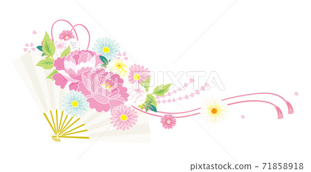 Folding fan and bouquet cut illustration Folding fan and bouquet cut illustration 71858918