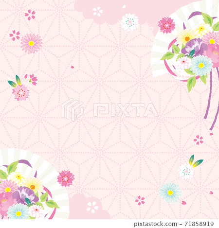 風扇和日式花紋花背景圖 插圖素材 圖庫