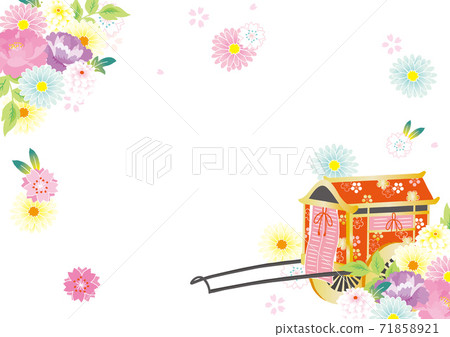 牛肉車和日本模式花背景圖 71858921