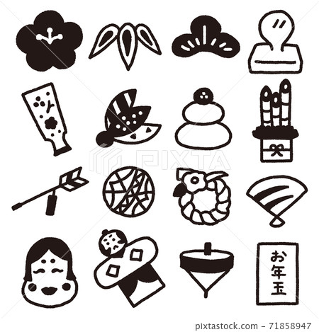 新年的簡單線條畫圖標 新年的簡單線條畫圖標 71858947