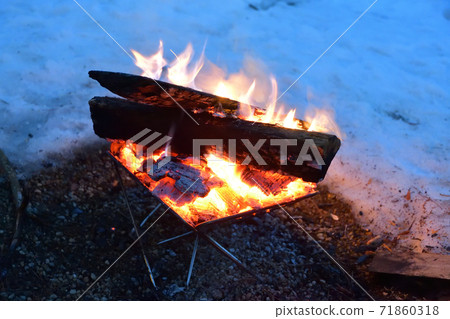 Snow camp bonfire Fukushima prefecture 71860318