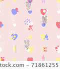 Abstract seamless pattern for Valentines day. Modern pink background with hearts. Cute hand-drawn simple illustration. Ornament for wrapping paper banner, postcard. Vector illustration about love. 71861255