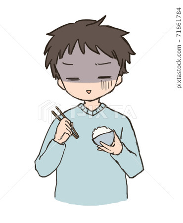 Men eating rice are in poor physical condition 71861784