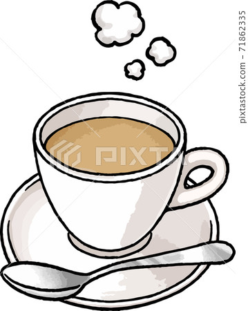 [Hand-painted drink vector illustration] Hot cafe au lait illustration with steam 71862335