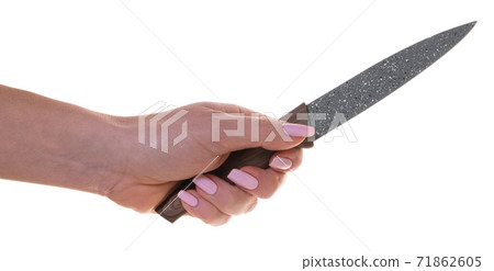 kitchen knife in female hand kitchen knife in female hand 71862605