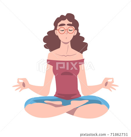 Female with Closed Eyes and Crossed Legs Sitting in Lotus Position Practising Yoga Vector Illustration Female with Closed Eyes and Crossed Legs Sitting in Lotus Position Practising Yoga Vector Illustration 71862731