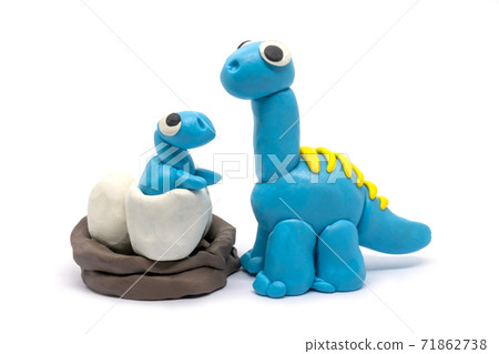Play dough Brachiosaurus and baby on white background. Handmade clay plasticine 71862738