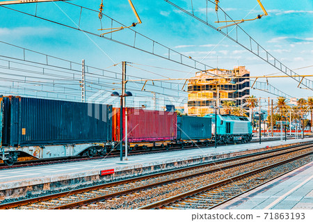 The big Railways Stations of Valencia with trains.Spain. Catalonia The big Railways Stations of Valencia with trains.Spain. Catalonia 71863193