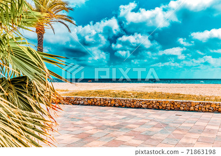Seafront, beach,coast in Spain. Suburb of Barcelona, Catalonia 71863198
