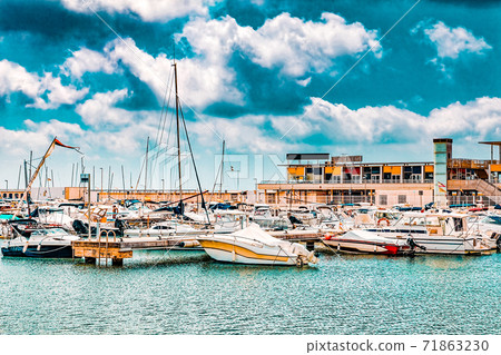 View on moorage of yacht's in sea port. Spain View on moorage of yacht's in sea port. Spain 71863230