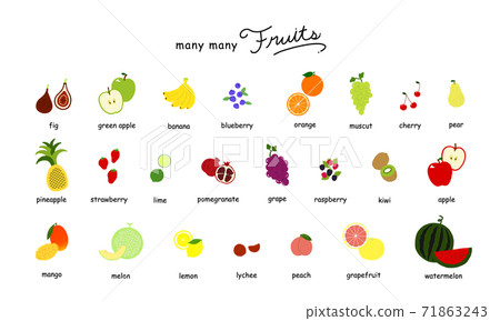 手繪插畫圖標集的水果白色背景 71863243