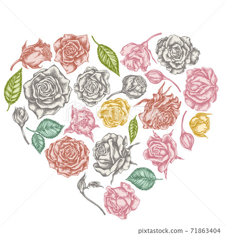 Heart floral design with pastel roses 71863404