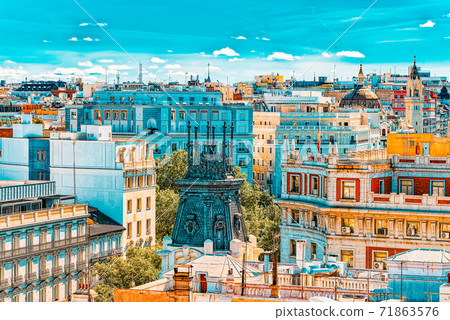 Panoramic view from above on the capital of Spain- the city of M Panoramic view from above on the capital of Spain- the city of M 71863576