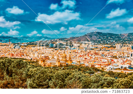 Panorama on Barcelona city from Montjuic castle.Catalonia. Spain. 71863723