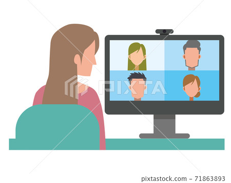 Remote telework conference female - Stock Illustration [71863893] - PIXTA