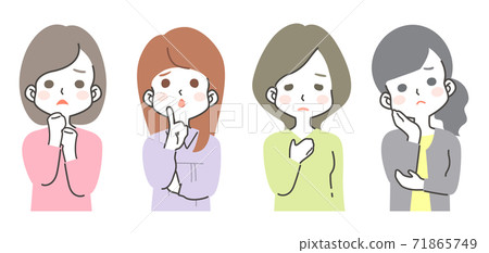 A set of 4 young women with troubled faces... - Stock Illustration ...